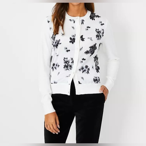 Ann Taylor Petite Floral Mixed Media Ann Cardigan NWT! - Picture 1 of 13